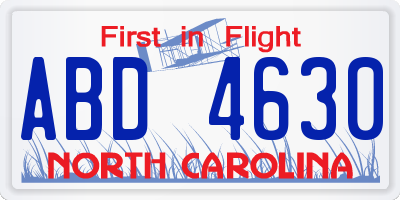 NC license plate ABD4630