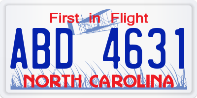 NC license plate ABD4631