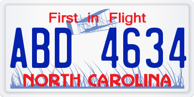 NC license plate ABD4634
