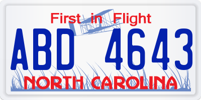 NC license plate ABD4643