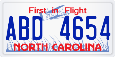 NC license plate ABD4654