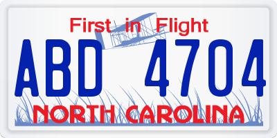 NC license plate ABD4704