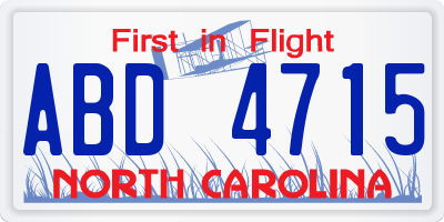NC license plate ABD4715