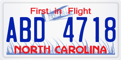 NC license plate ABD4718