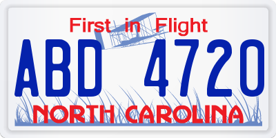 NC license plate ABD4720