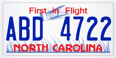 NC license plate ABD4722