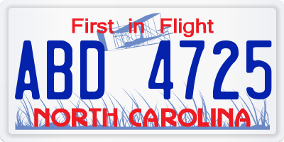 NC license plate ABD4725