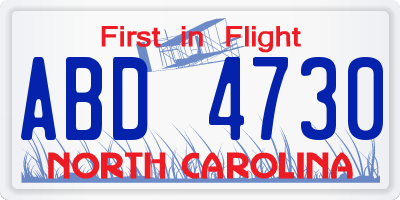 NC license plate ABD4730