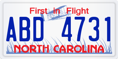 NC license plate ABD4731