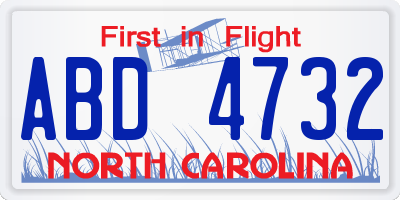 NC license plate ABD4732