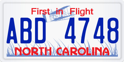 NC license plate ABD4748
