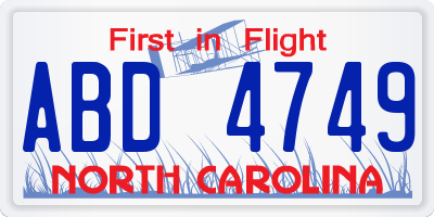 NC license plate ABD4749