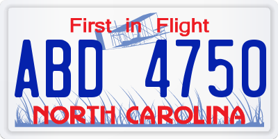 NC license plate ABD4750