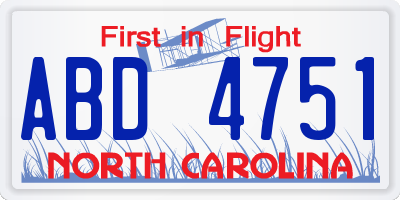 NC license plate ABD4751