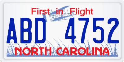 NC license plate ABD4752