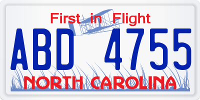 NC license plate ABD4755