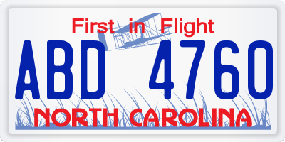 NC license plate ABD4760