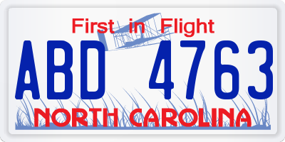 NC license plate ABD4763