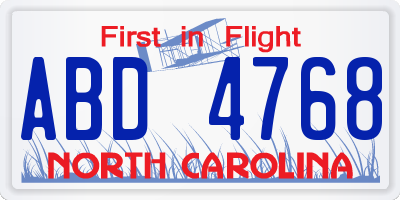 NC license plate ABD4768