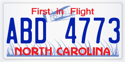 NC license plate ABD4773