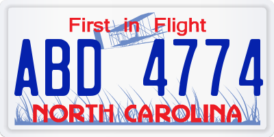 NC license plate ABD4774