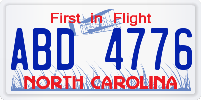 NC license plate ABD4776