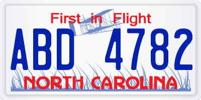 NC license plate ABD4782