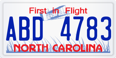 NC license plate ABD4783