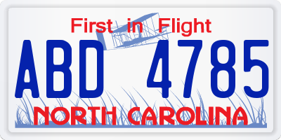 NC license plate ABD4785
