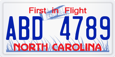 NC license plate ABD4789