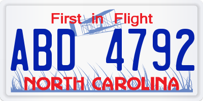 NC license plate ABD4792