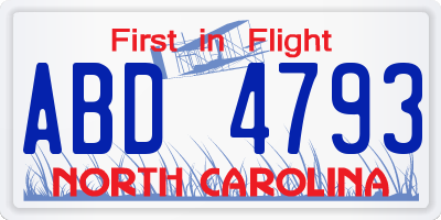 NC license plate ABD4793