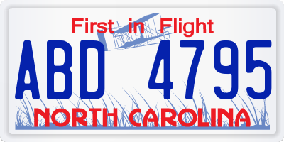 NC license plate ABD4795