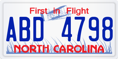 NC license plate ABD4798