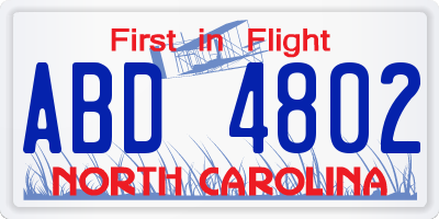 NC license plate ABD4802