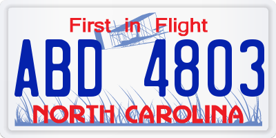 NC license plate ABD4803