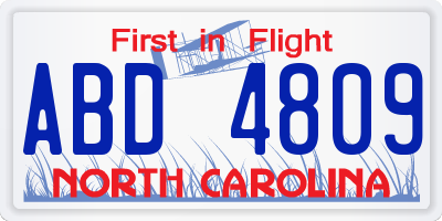 NC license plate ABD4809