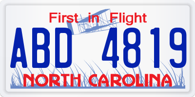 NC license plate ABD4819