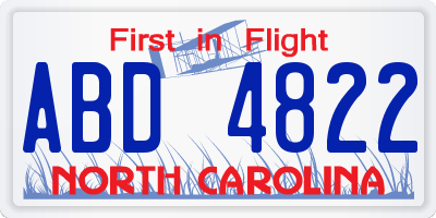 NC license plate ABD4822