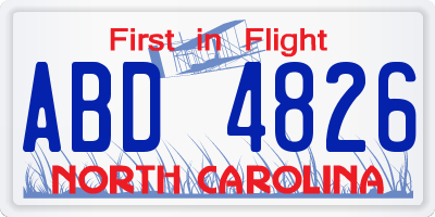 NC license plate ABD4826
