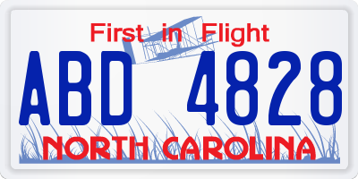 NC license plate ABD4828