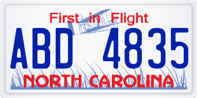 NC license plate ABD4835