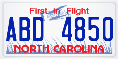 NC license plate ABD4850