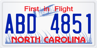 NC license plate ABD4851