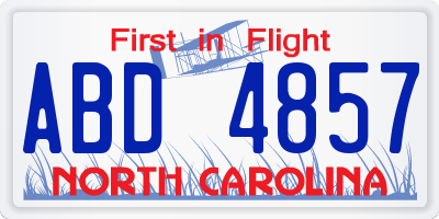 NC license plate ABD4857