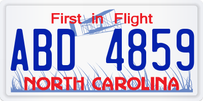 NC license plate ABD4859