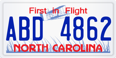 NC license plate ABD4862