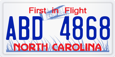 NC license plate ABD4868
