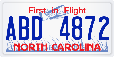 NC license plate ABD4872