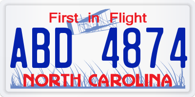 NC license plate ABD4874